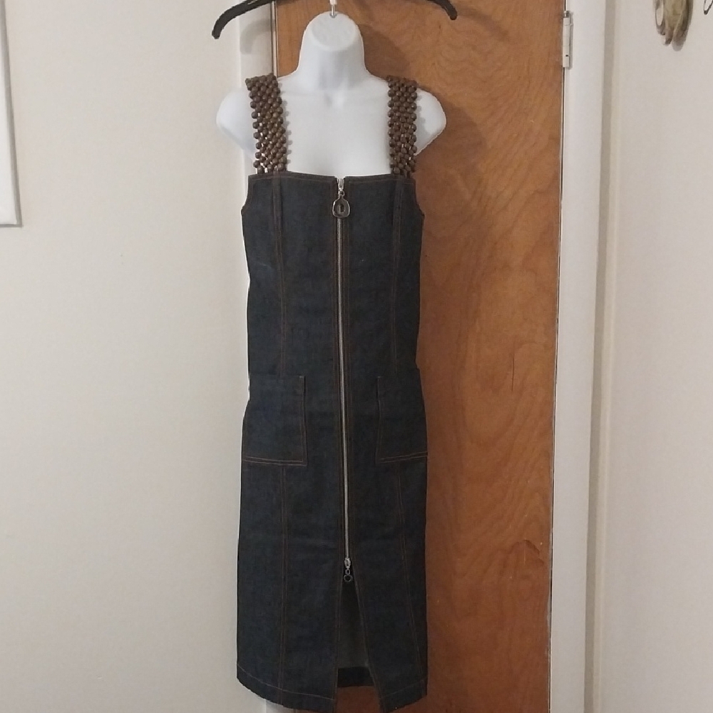 Denim Dress with Beaded Straps